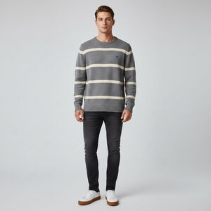 NWT American Eagle Striped Knit Sweater Y2K Preppy Athletic Fit XL Grey Wool